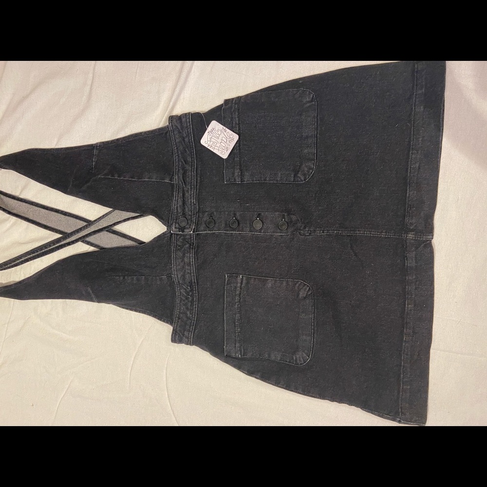 Free People Overall Skirt. Black Denim. Size 10 NWT